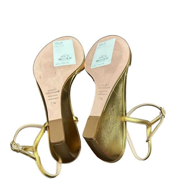$425 STUART WEITZMAN GLORIA LEATHER WEDGE SANDAL PLATINO METALLIC  71/2 - Picture 10 of 10